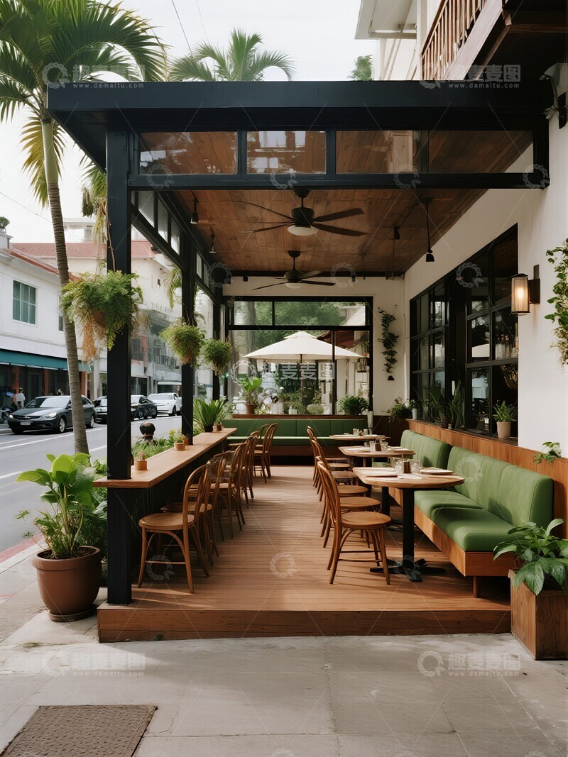 高清大图下载【趣麦麦图】户外咖啡馆的休闲座位区