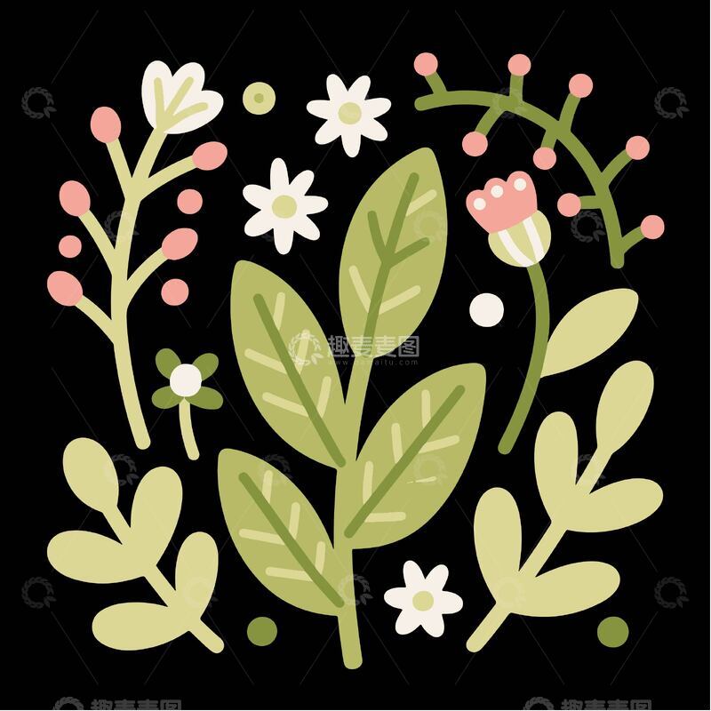 源文件下载【趣麦麦图】清新绿色花卉插画
