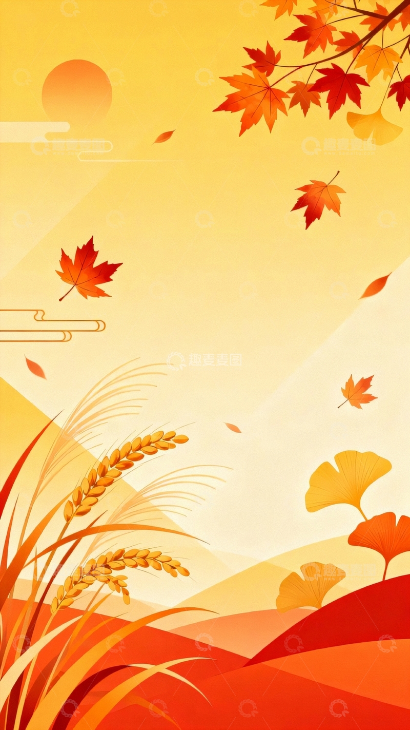 高清大图下载【趣麦麦图】国风立秋海报背景6