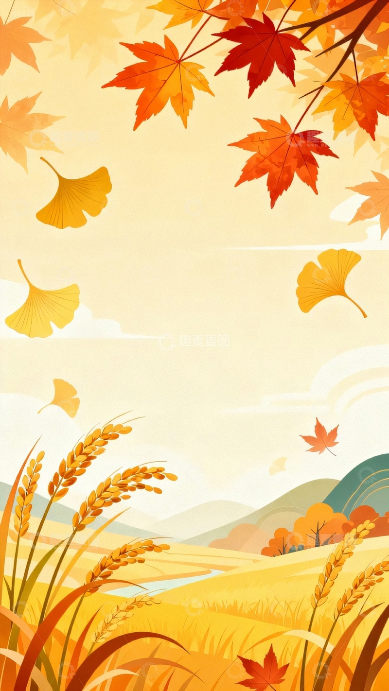 高清大图下载【趣麦麦图】国风立秋海报背景5