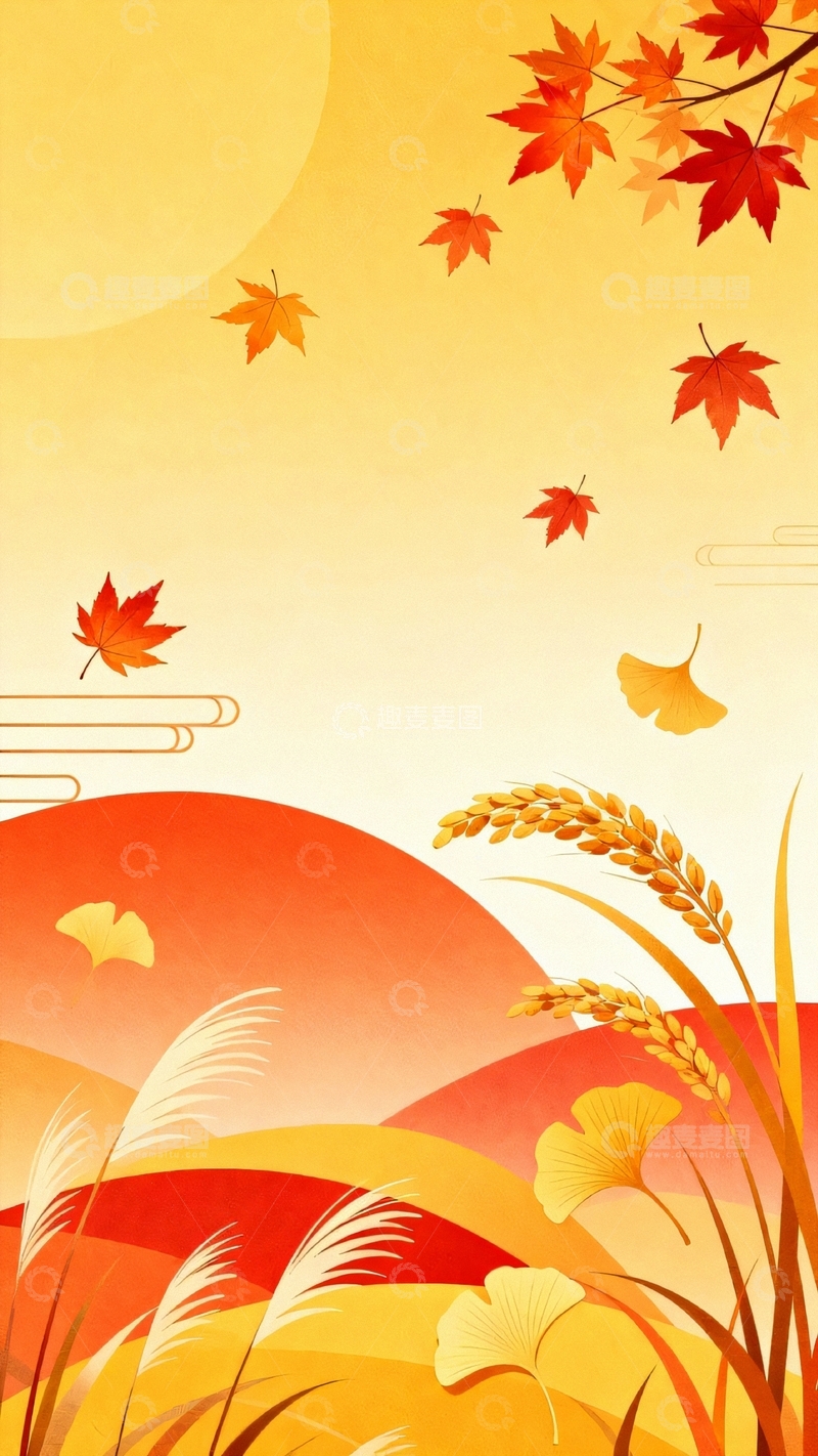 高清大图下载【趣麦麦图】国风立秋海报背景4
