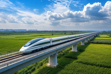 户外高架桥上行驶的列车