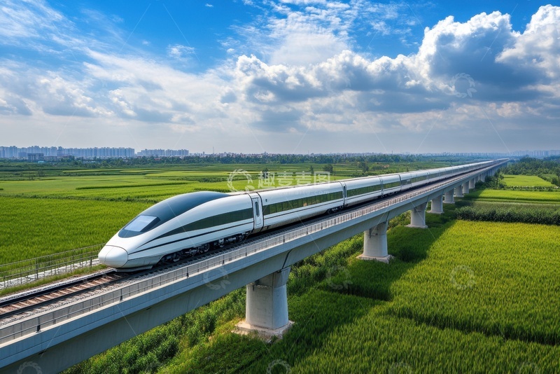 高清大图下载【趣麦麦图】户外高架桥上行驶的列车