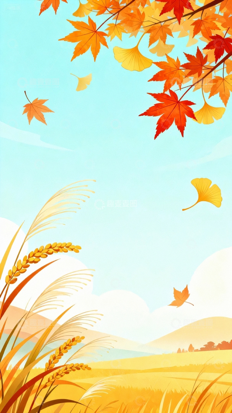 高清大图下载【趣麦麦图】国风立秋海报背景2