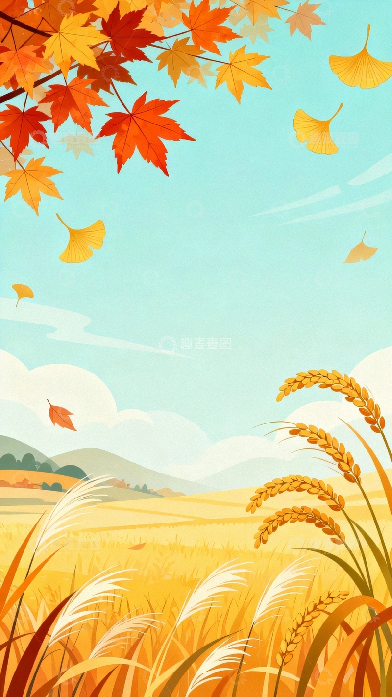 高清大图下载【趣麦麦图】国风立秋海报背景3