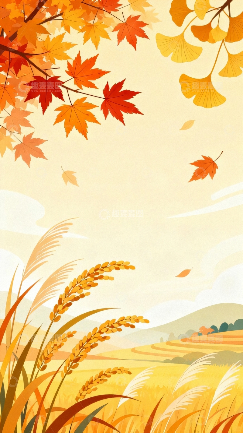 高清大图下载【趣麦麦图】国风立秋海报背景1