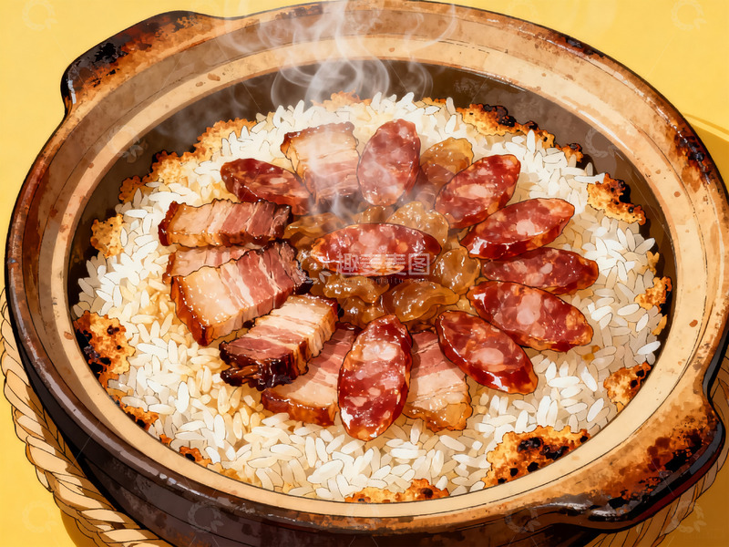 高清大图下载【趣麦麦图】广式烧腊煲仔饭插画1
