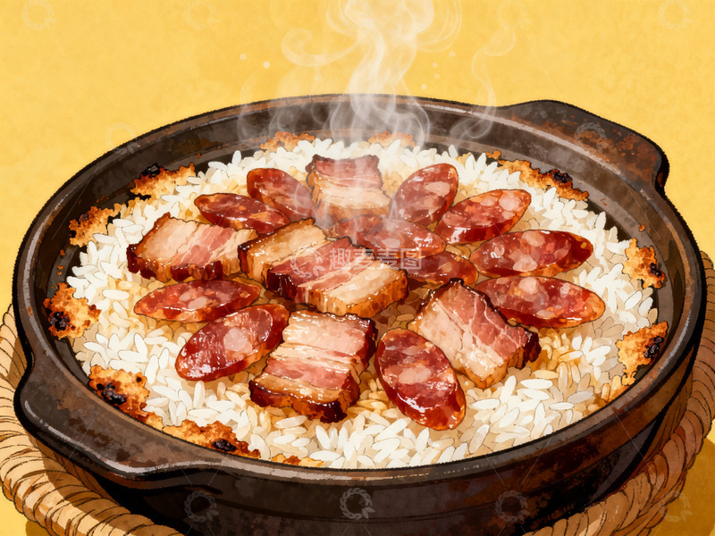 高清大图下载【趣麦麦图】广式烧腊煲仔饭插画4