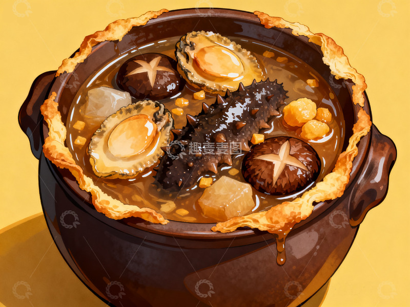 高清大图下载【趣麦麦图】佛跳墙插画1