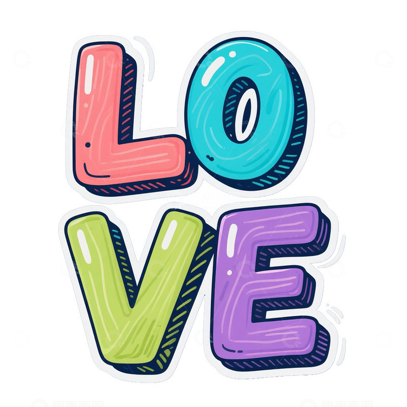 高清大图下载【趣麦麦图】多彩立体卡通 &ldquo;LOVE&rdquo; 艺术字