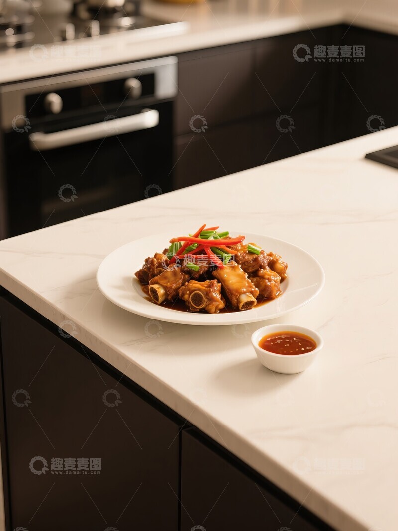 高清大图下载【趣麦麦图】美味红烧排骨盛于精致盘中