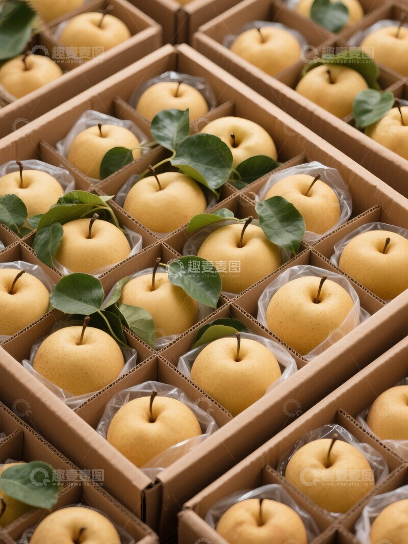 高清大图下载【趣麦麦图】新鲜梨整齐装箱展示