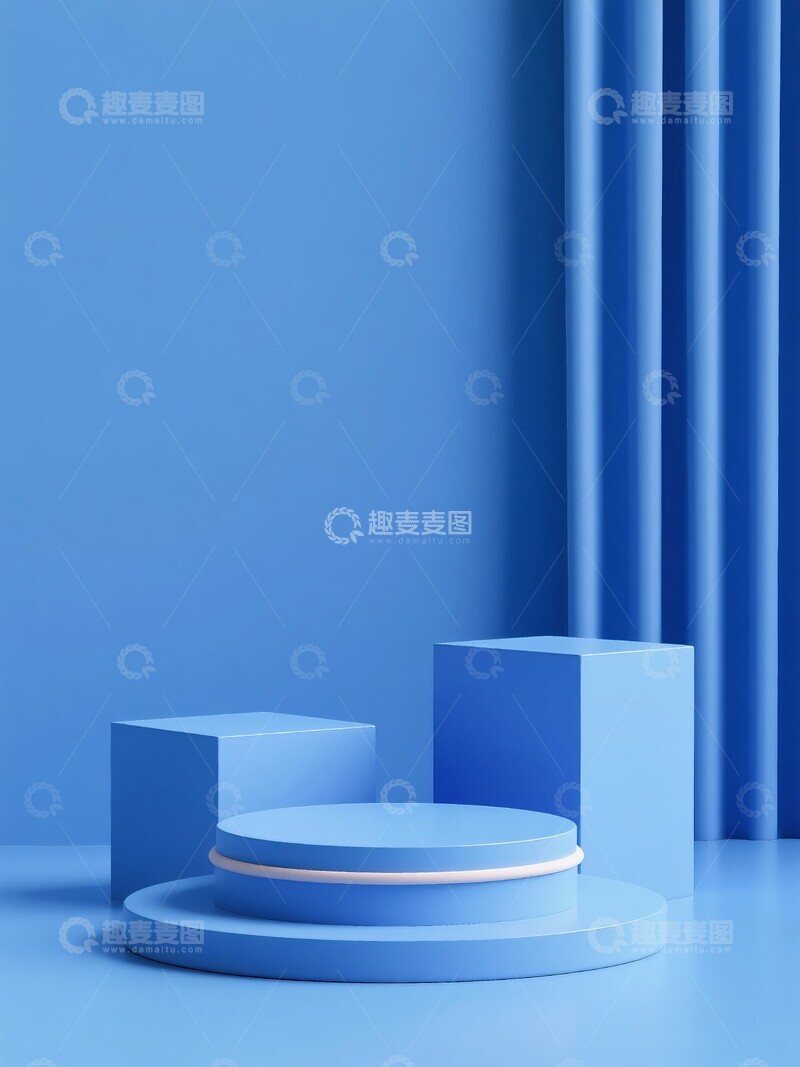 高清大图下载【趣麦麦图】蓝色空间中的圆形展示台