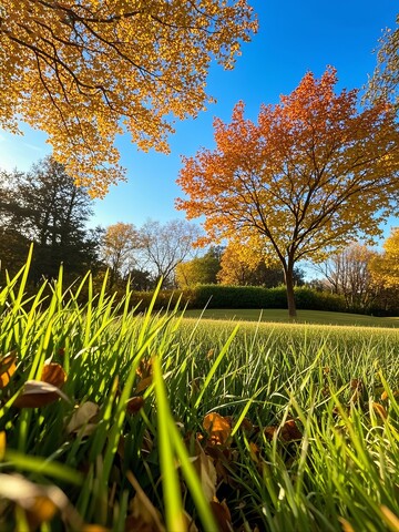 秋日阳光下的公园景色
