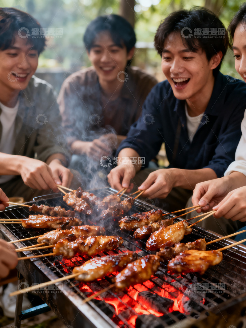 高清大图下载【趣麦麦图】年轻人相聚美味烧烤