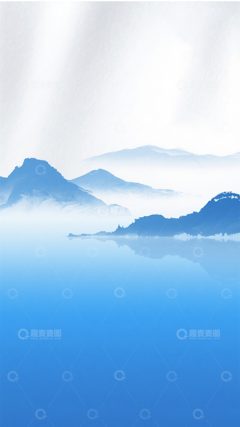 高清大图下载【趣麦麦图】蓝色简约山水2