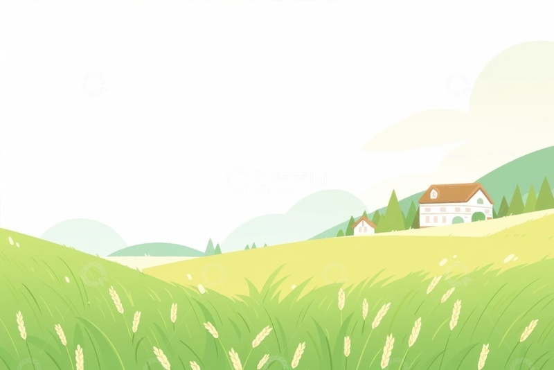 高清大图下载【趣麦麦图】手绘简约绿色的草坪山坡背景