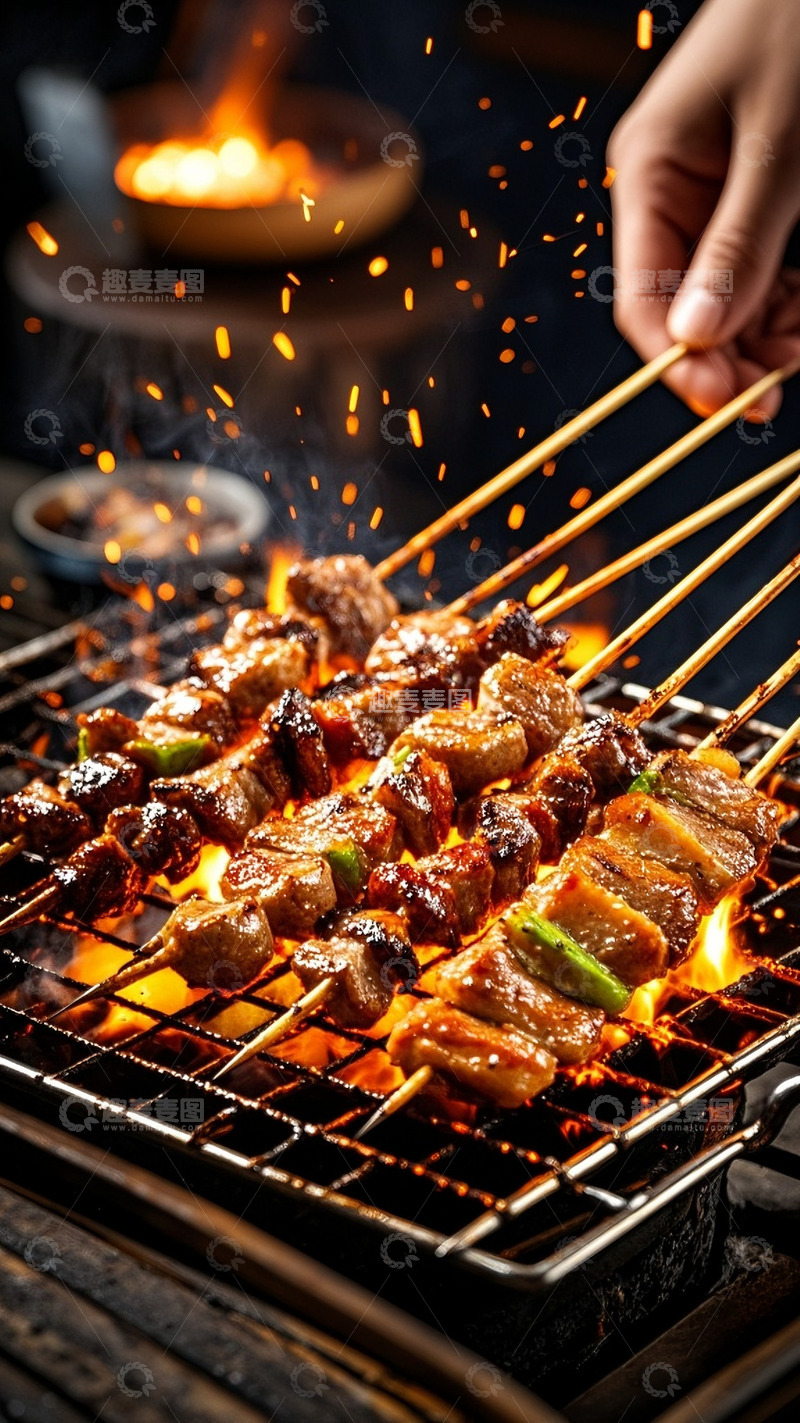 高清大图下载【趣麦麦图】炭火上的美味烧烤