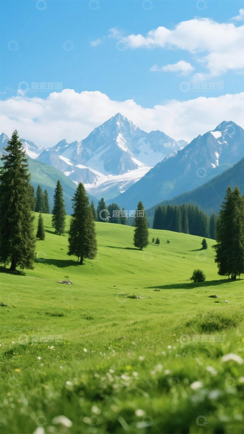 高清大图下载【趣麦麦图】冰山草原蓝天白云1