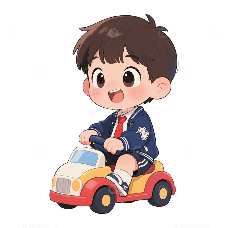 源文件下载【趣麦麦图】-骑玩具车的男孩