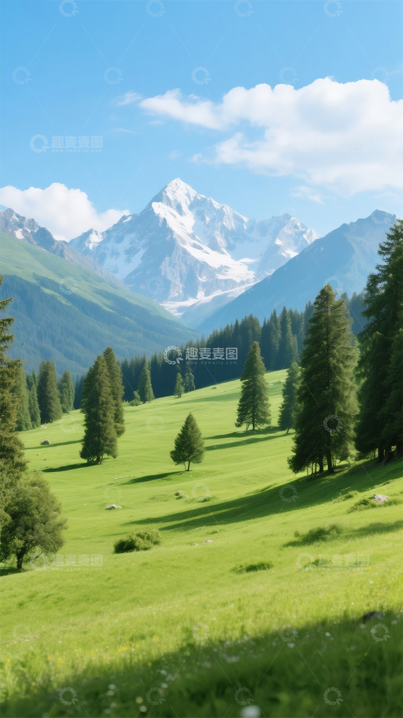 高清大图下载【趣麦麦图】冰山草原蓝天白云2