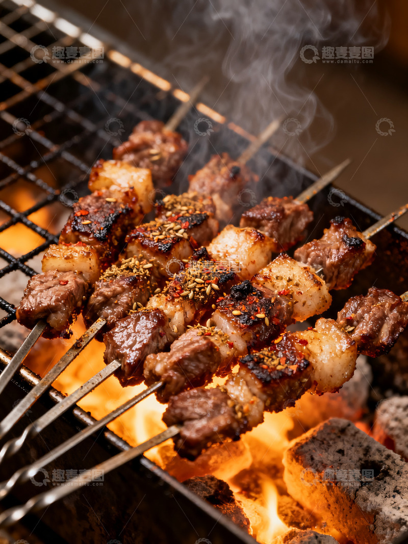 高清大图下载【趣麦麦图】炭火上的美味烤串串