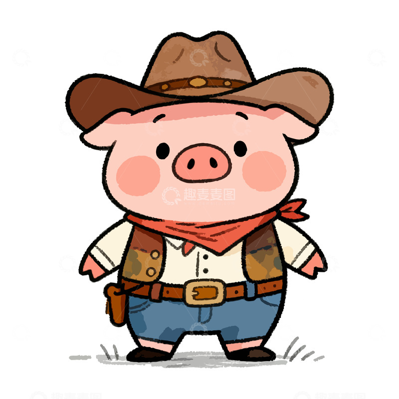 源文件下载【趣麦麦图】-小猪拟人西部牛仔