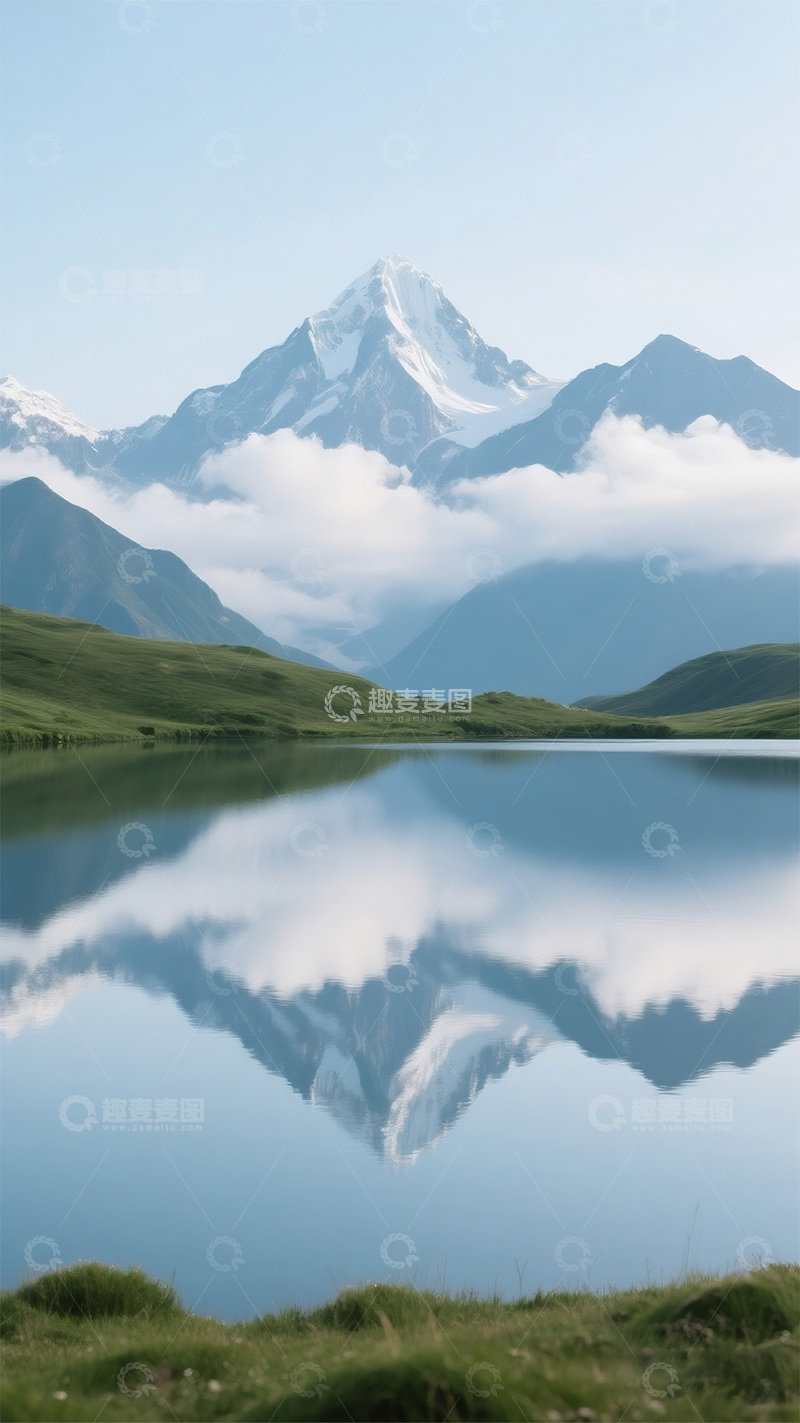 高清大图下载【趣麦麦图】冰山湖水蓝天白云2