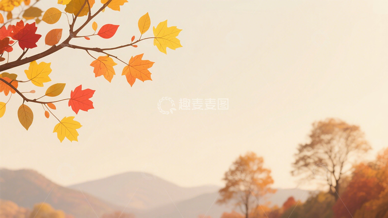 高清大图下载【趣麦麦图】秋意朦胧山林场景秋日枝叶背景素材图