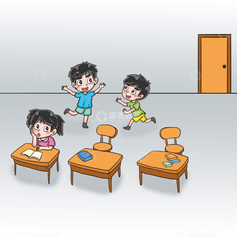 源文件下载【趣麦麦图】-两个男生在教室里追逐