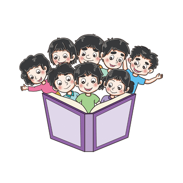 一群小学生在一起看书