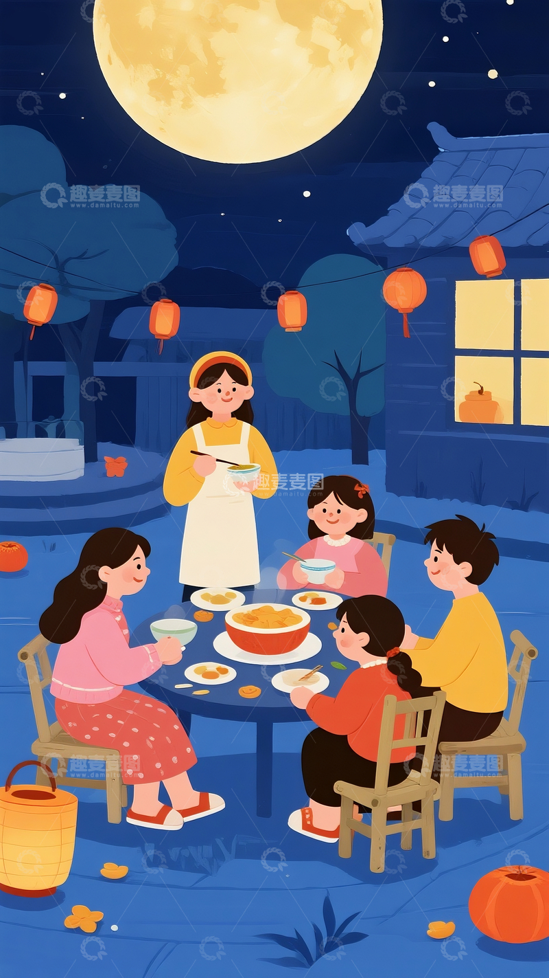 源文件下载【趣麦麦图】中秋团聚插画2