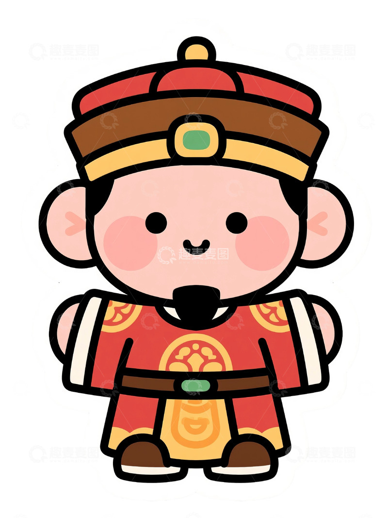 高清大图下载【趣麦麦图】财神爷卡通形象红袍金纹喜庆可爱Q版设计