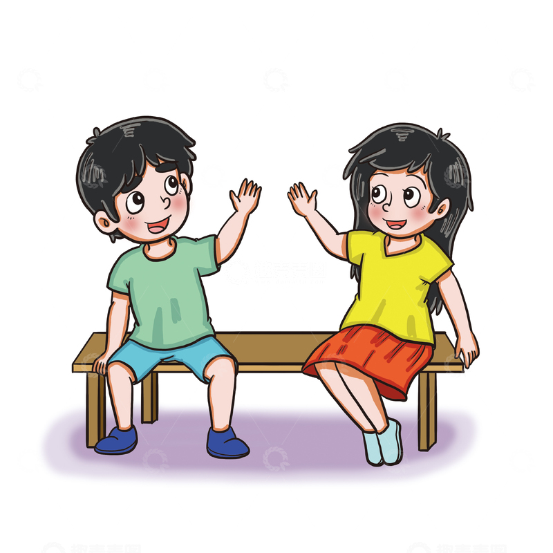 源文件下载【趣麦麦图】男孩女孩坐在凳子上交谈