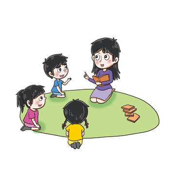 老师带领小学生在草坪学习做游戏