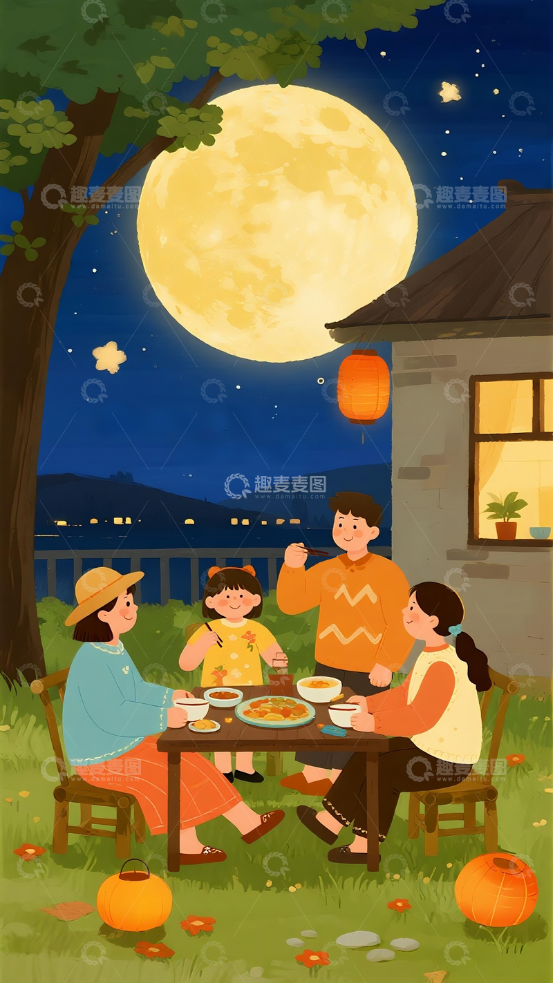 源文件下载【趣麦麦图】中秋团聚插画7