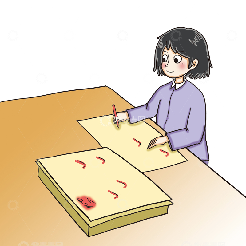 源文件下载【趣麦麦图】-女教师站在批改试卷