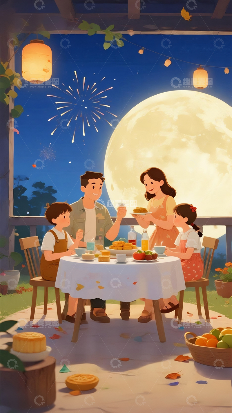 源文件下载【趣麦麦图】中秋团聚插画9