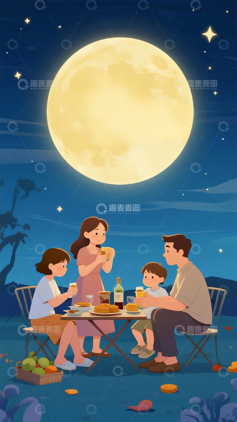 源文件下载【趣麦麦图】中秋团聚插画1