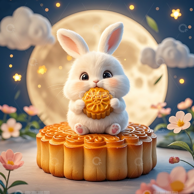 源文件下载【趣麦麦图】兔子和月饼插画2