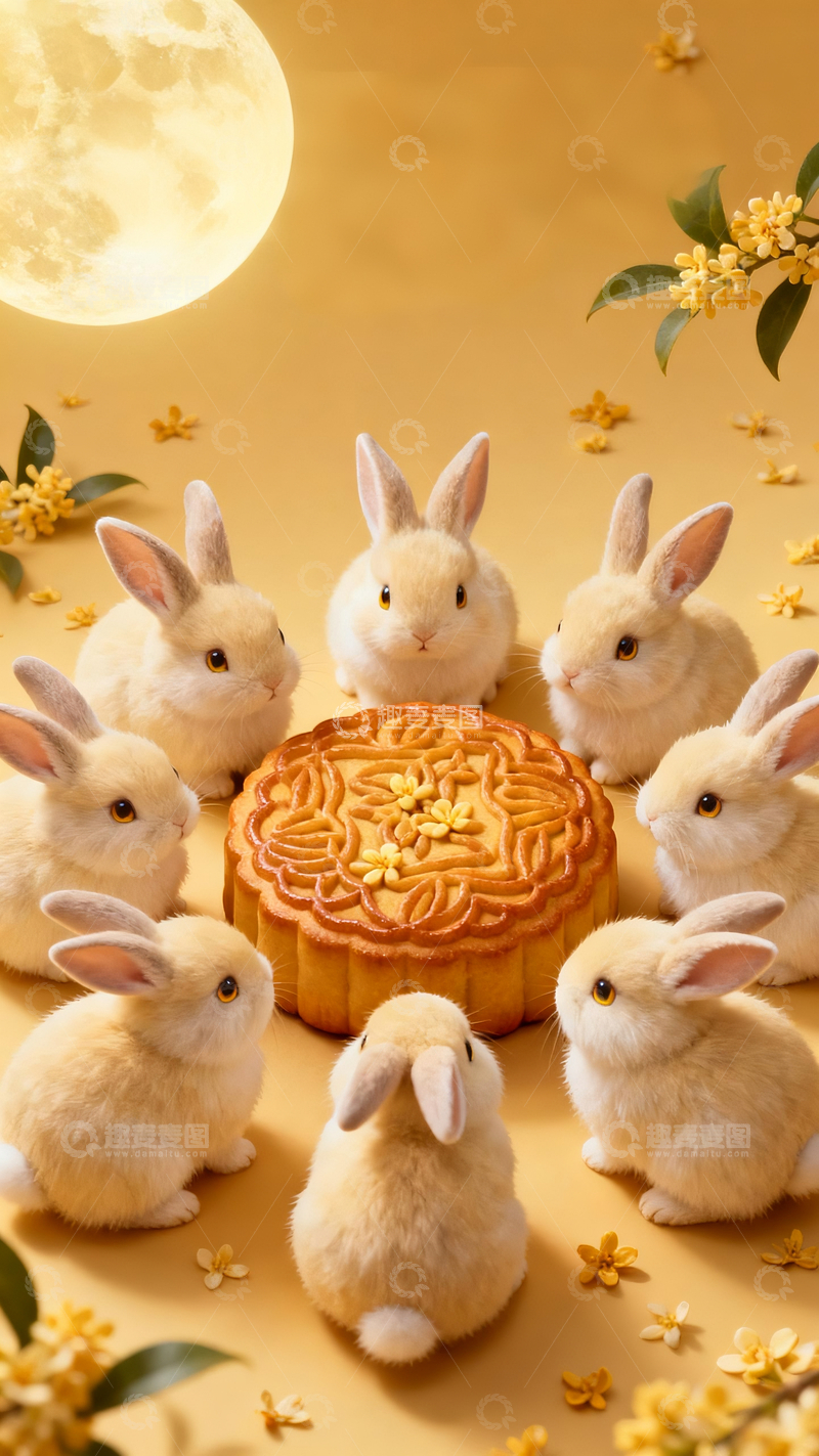 源文件下载【趣麦麦图】兔子们围着月饼3