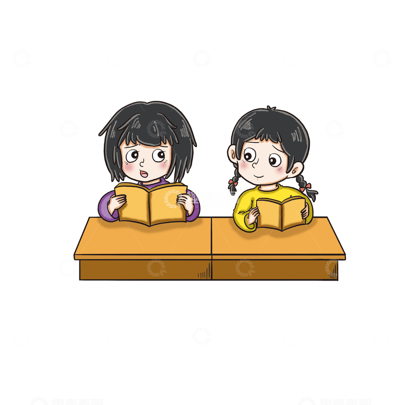 源文件下载【趣麦麦图】-小学生一起看书学习