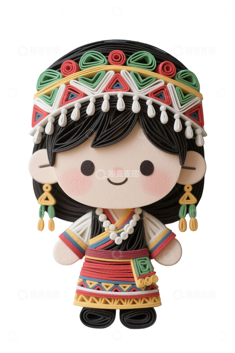 高清大图下载【趣麦麦图】衍纸艺术少数民族女孩传统文化可爱风格