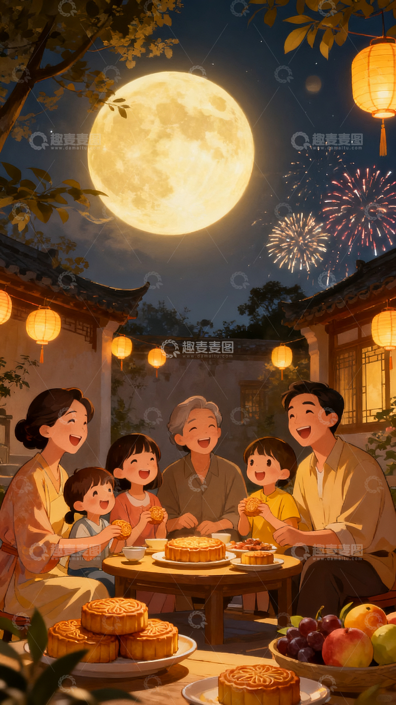 源文件下载【趣麦麦图】中秋团聚插画5