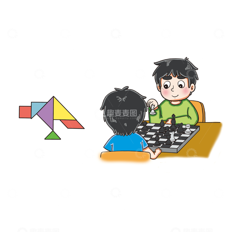 源文件下载【趣麦麦图】-两个小男孩下棋