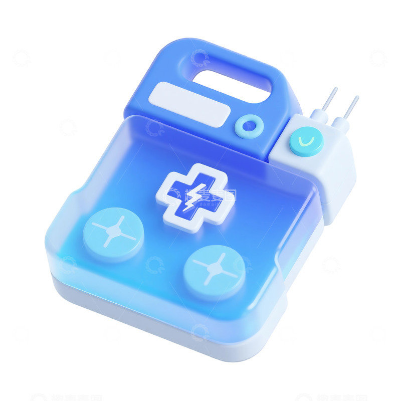 高清大图下载【趣麦麦图】医疗急救设备蓝白色便携能量治疗3D渲染
