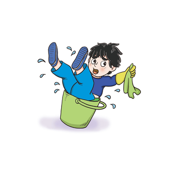 小学生被水桶绊倒