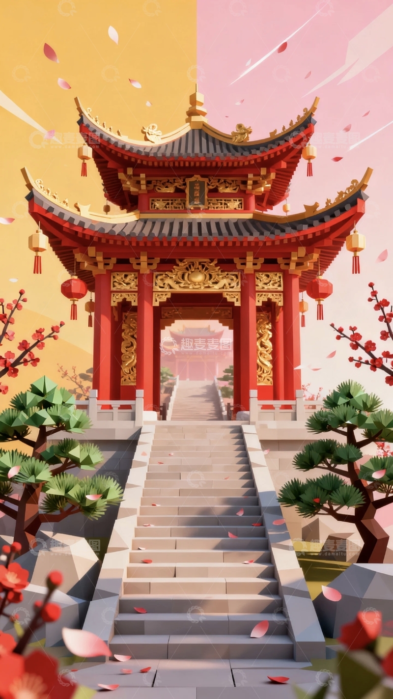 高清大图下载【趣麦麦图】国风国潮建筑背景壁纸7