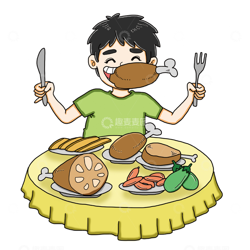 源文件下载【趣麦麦图】大快朵颐，享受美食