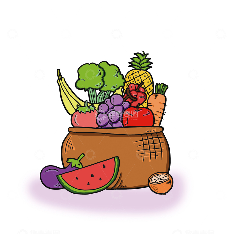 源文件下载【趣麦麦图】-瓜果蔬菜，合理饮食